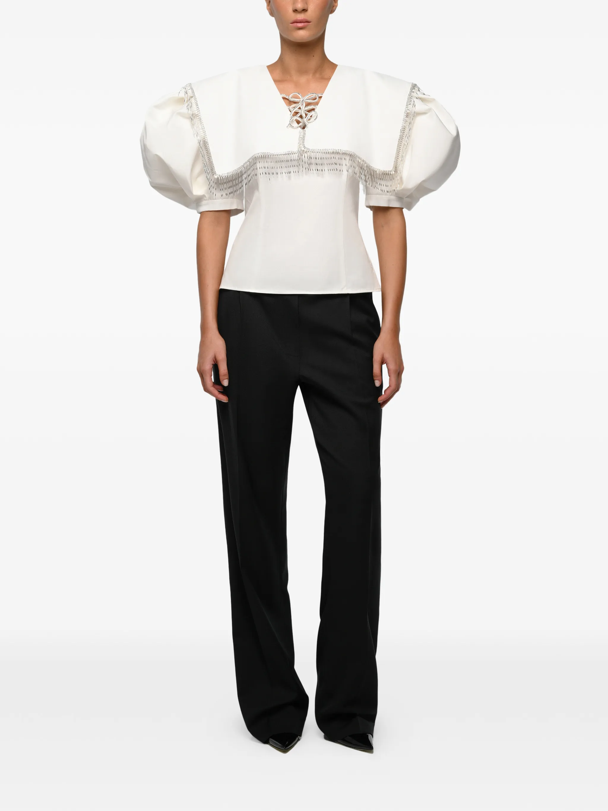 

Блузка с пышными рукавами, украшенная кристаллами Anouki, белый