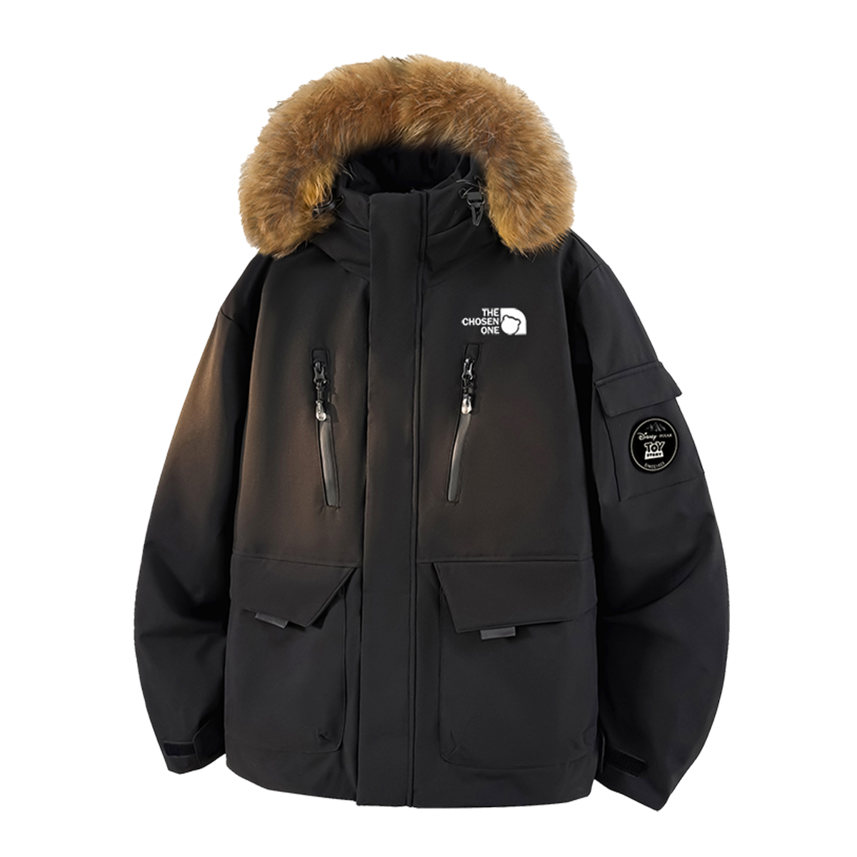 

Пуховик женский с меховым воротником, утепленная парка Disney, черный