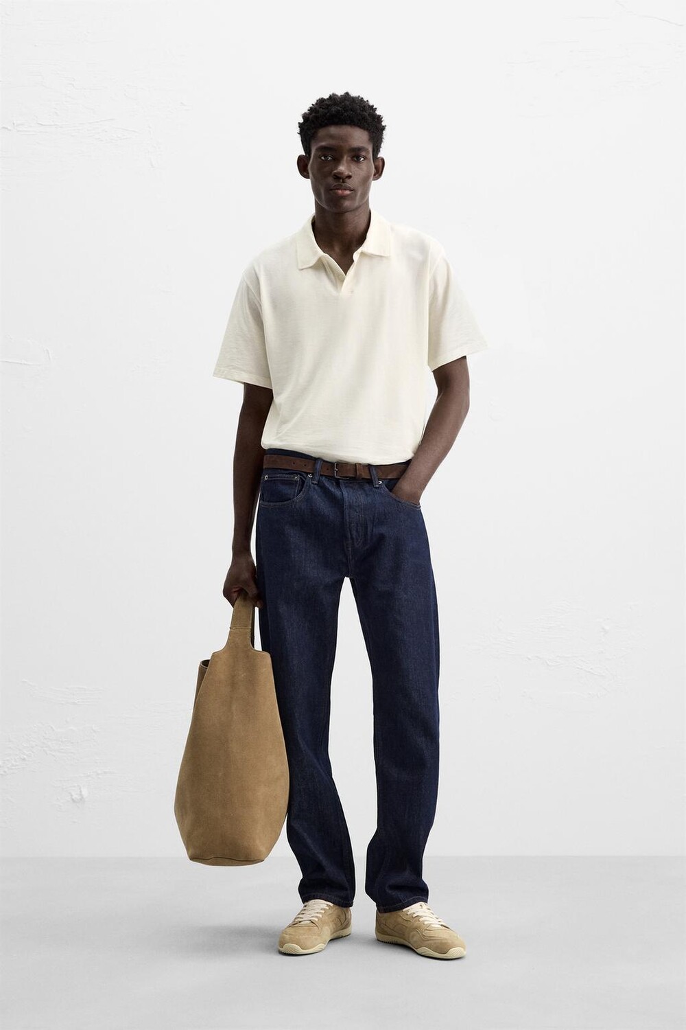 

Рубашка поло с текстурированной структурой ZARA, экрю