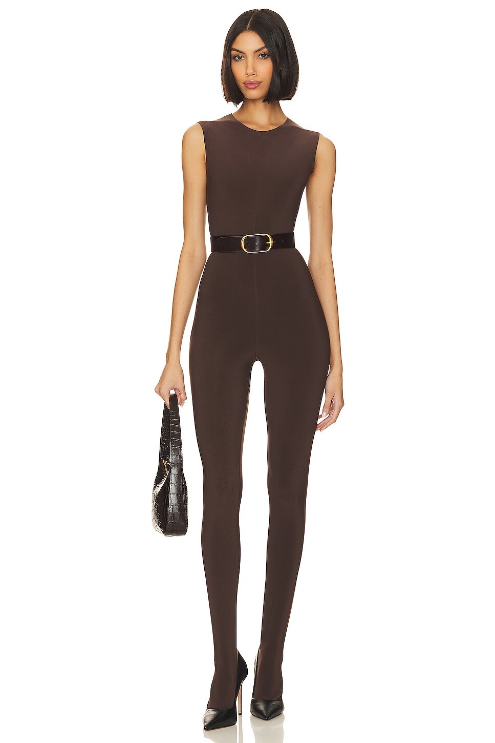 

Комбинезон Norma Kamali Sleeveless Catsuit With Footsie, цвет Chocolate