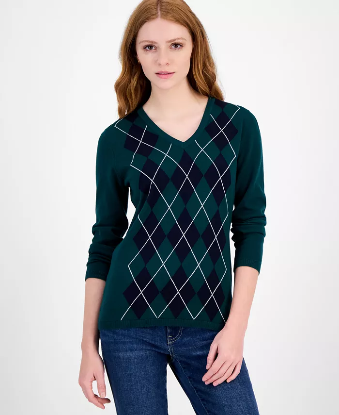 

Женский хлопковый свитер с узором аргайл и плющом Tommy Hilfiger, синий