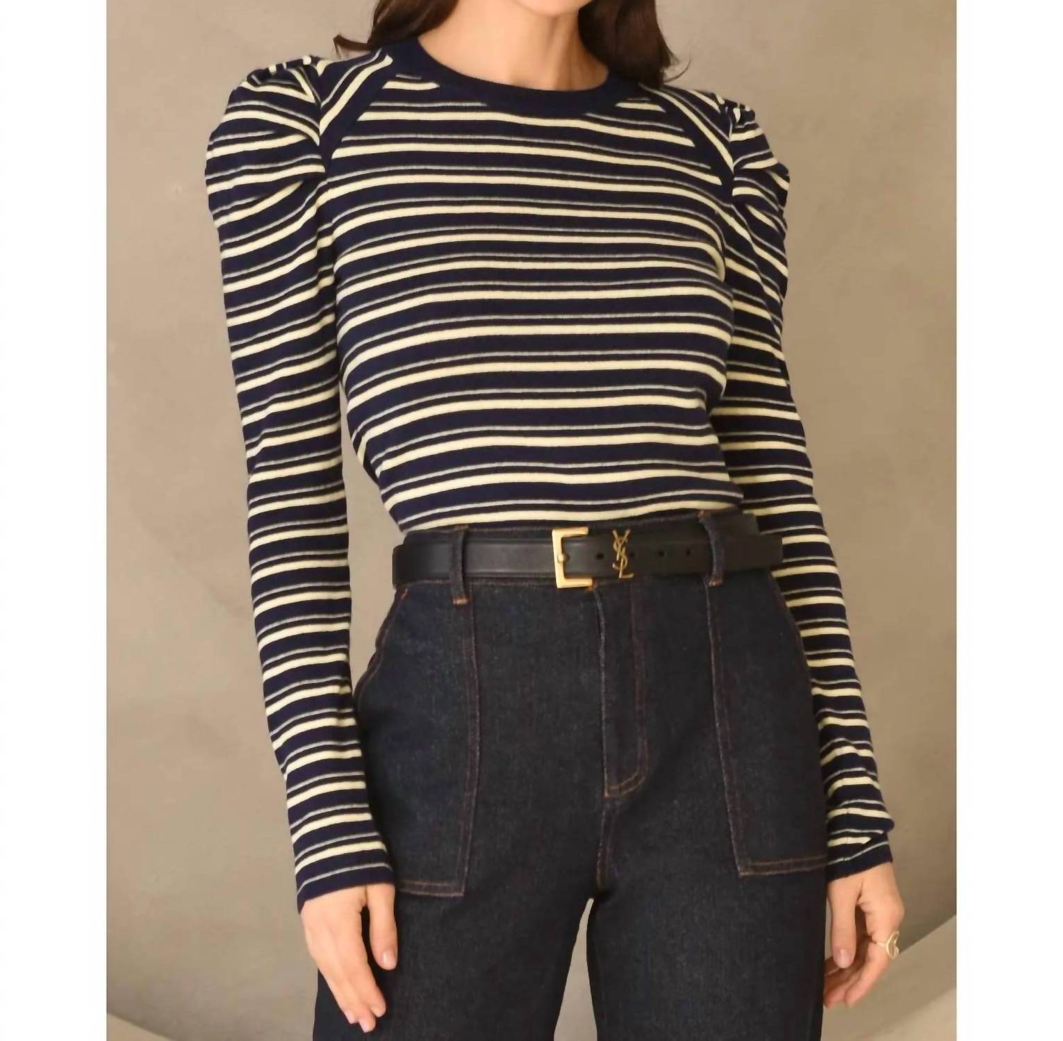 

Футболка Wally Stripe Knit Top в темно-сине-лимонном цвете GREYLIN
