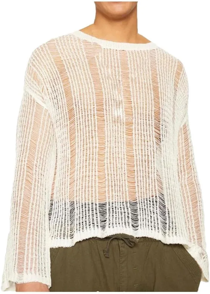 Мужской свитер Hollow See-Through вязаный эластичный свободный