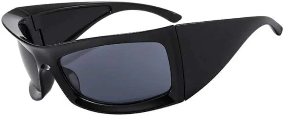 

Солнцезащитные очки PUB Y2K с большой вогнутой и гетеротипной оправой, солнцезащитные очки-маска для лица, солнцезащитные очки будущего, Bright Black Frame Gray