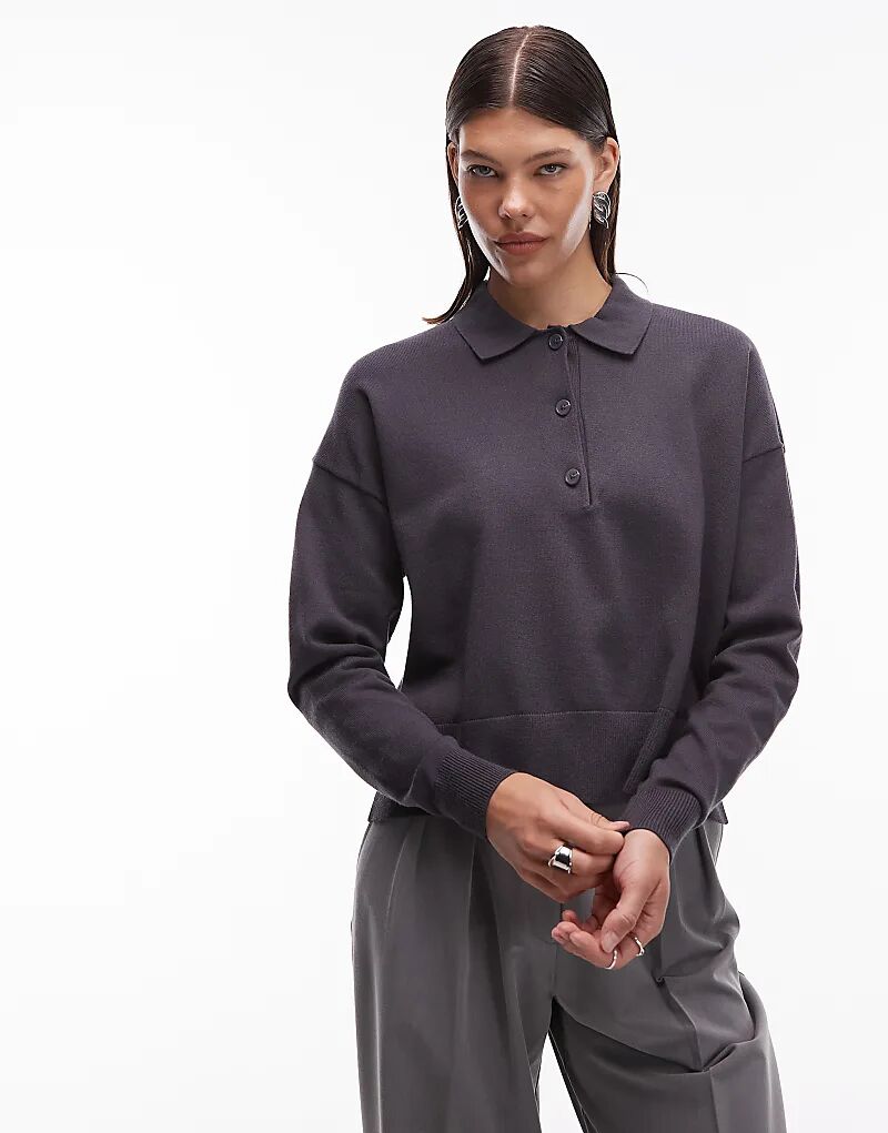 

Трикотажный структурированный регбийный топ ASOS DESIGN серого цвета