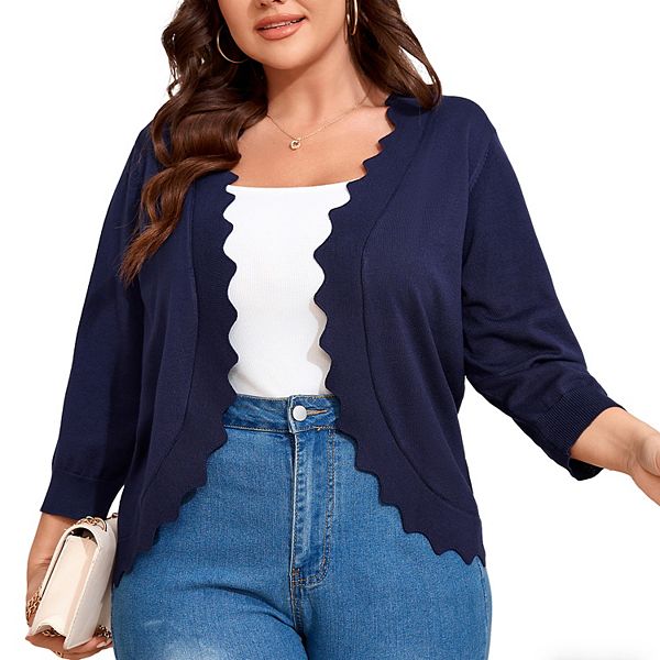 

Женский кардиган с 3/4 рукавом, легкий, с ажурным краем, повседневный Clearflower, Navy Blue