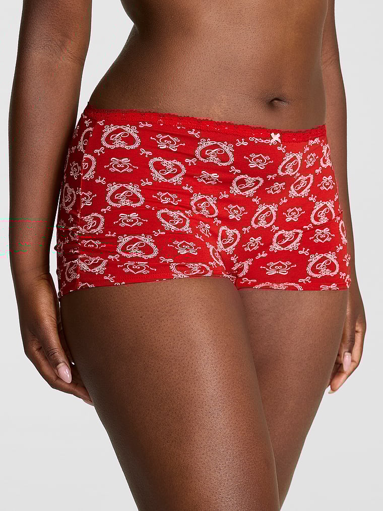 

Хлопковые трусики-шорты для общежития Pink, smooth bright vermillion doile print