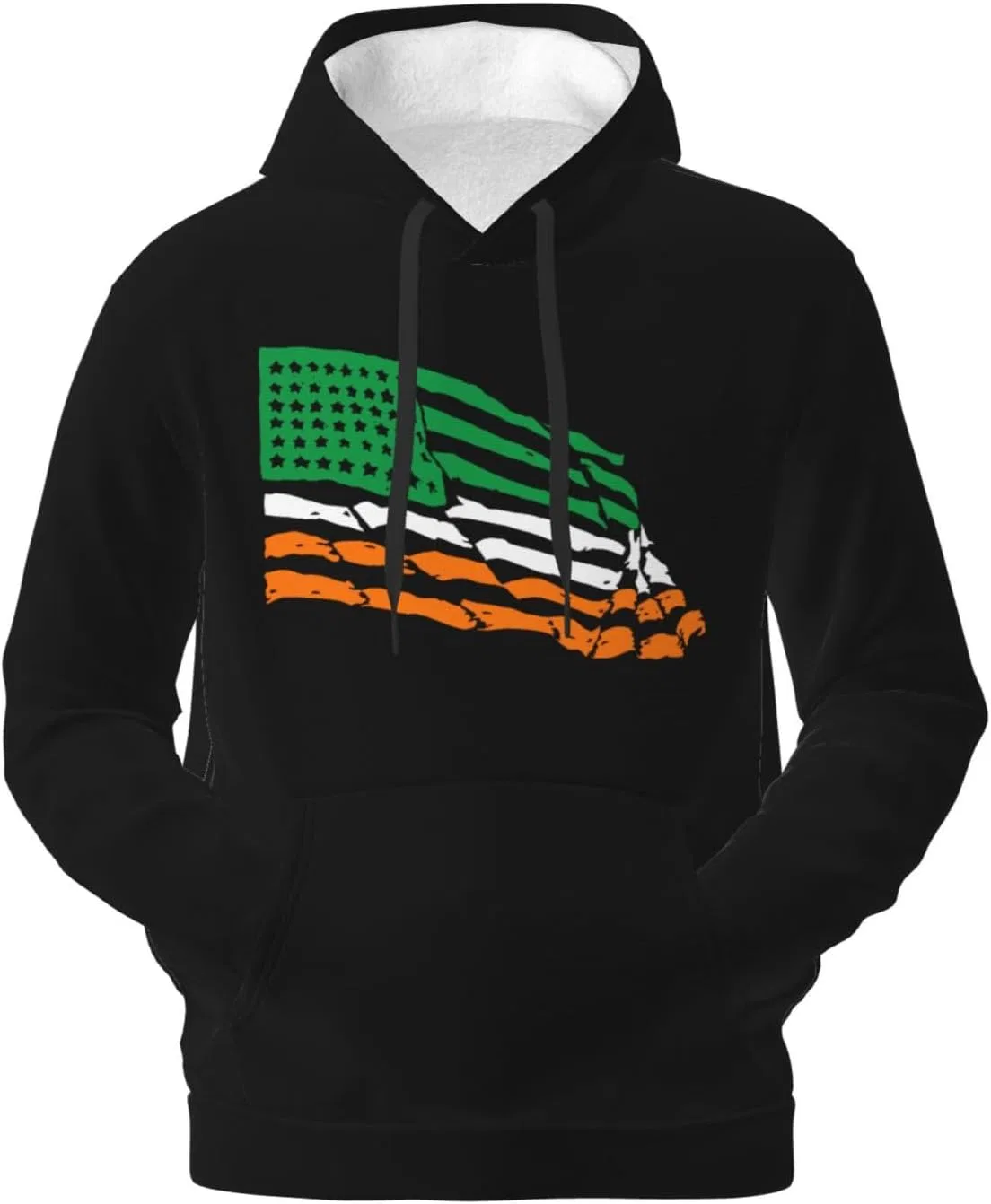 Мужской флисовый худи с капюшоном и карманом Ireland Irish America Flag Pullover Sweater Generic, черный — фото 2