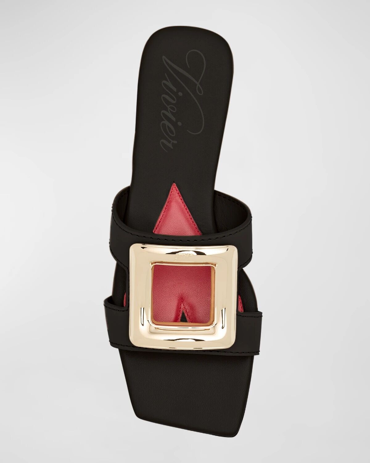 Кожаные шлепанцы с пряжкой на плоской подошве Roger Vivier, цвет Nero — фото 4