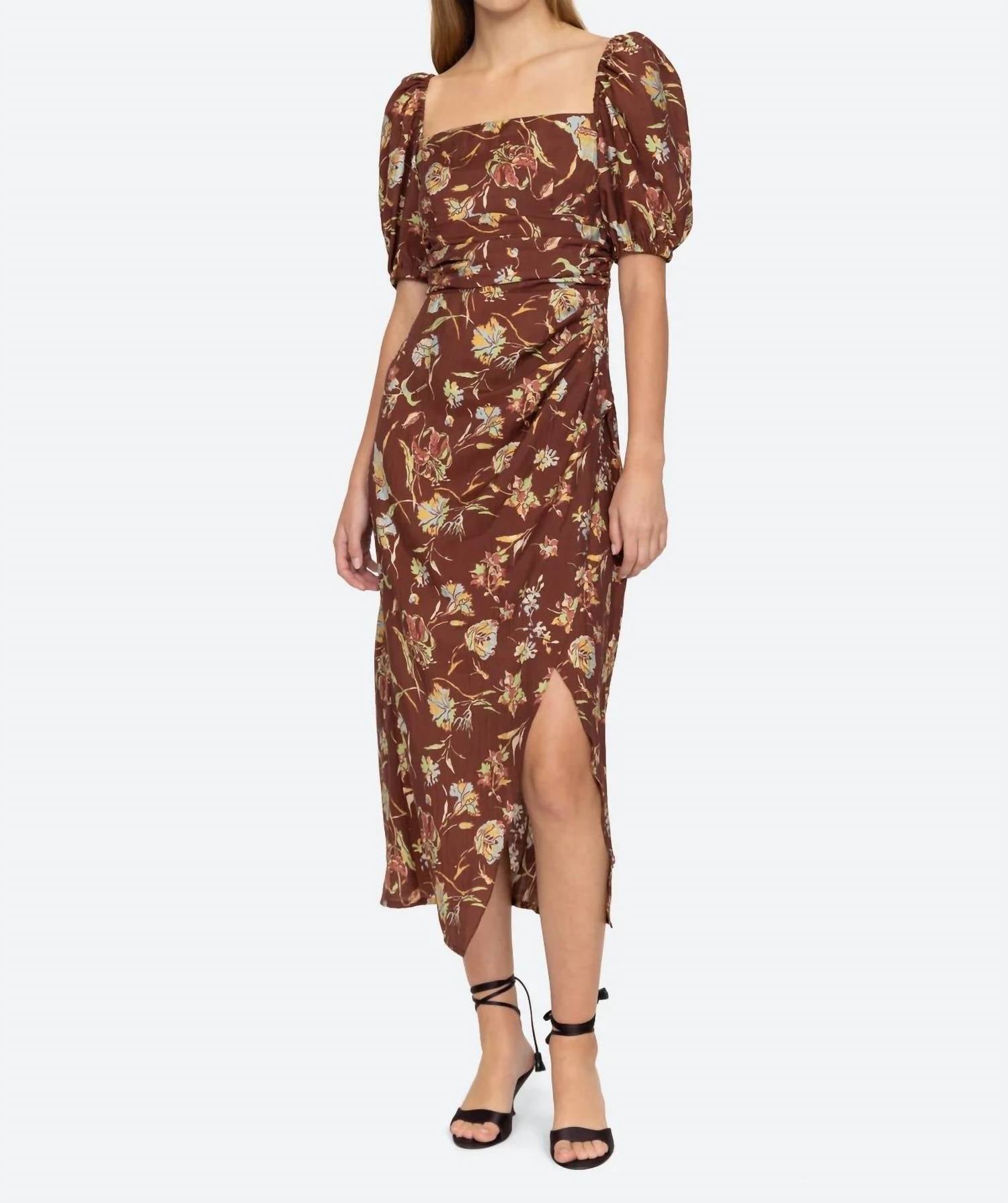 

Коричневое платье Cordelia Print с пышными рукавами SEA
