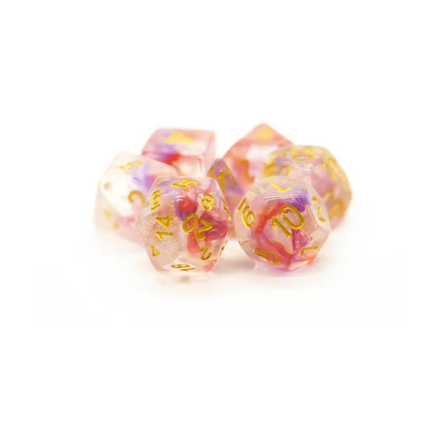 

Поли-набор «Красный рубин с золотом» (7), Acrylic-Resin Dice - Luminous