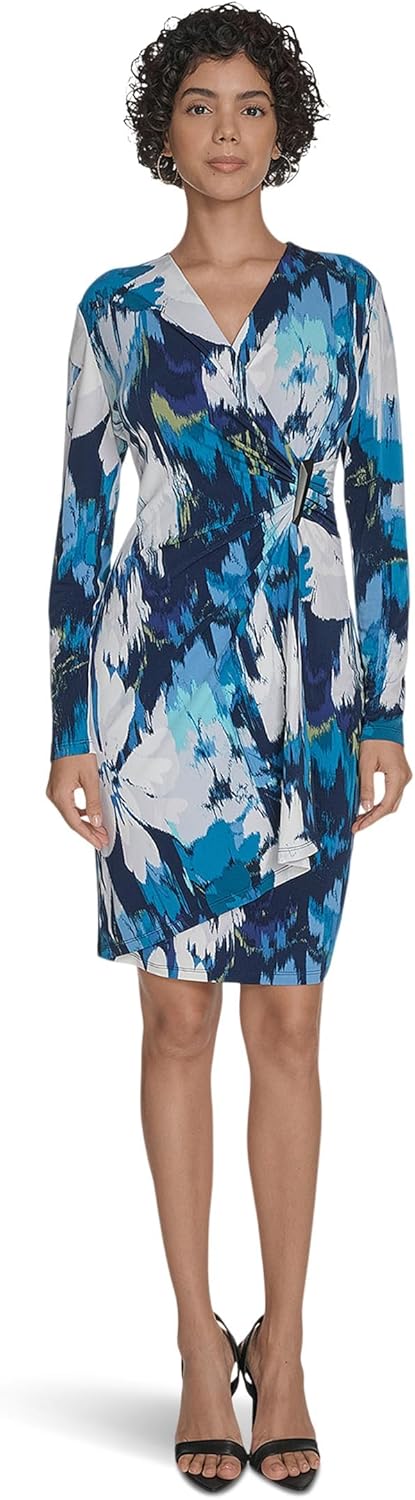 

Женское платье-футляр из джерси с цветочным принтом и длинными рукавами Calvin Klein, Cypress Multi