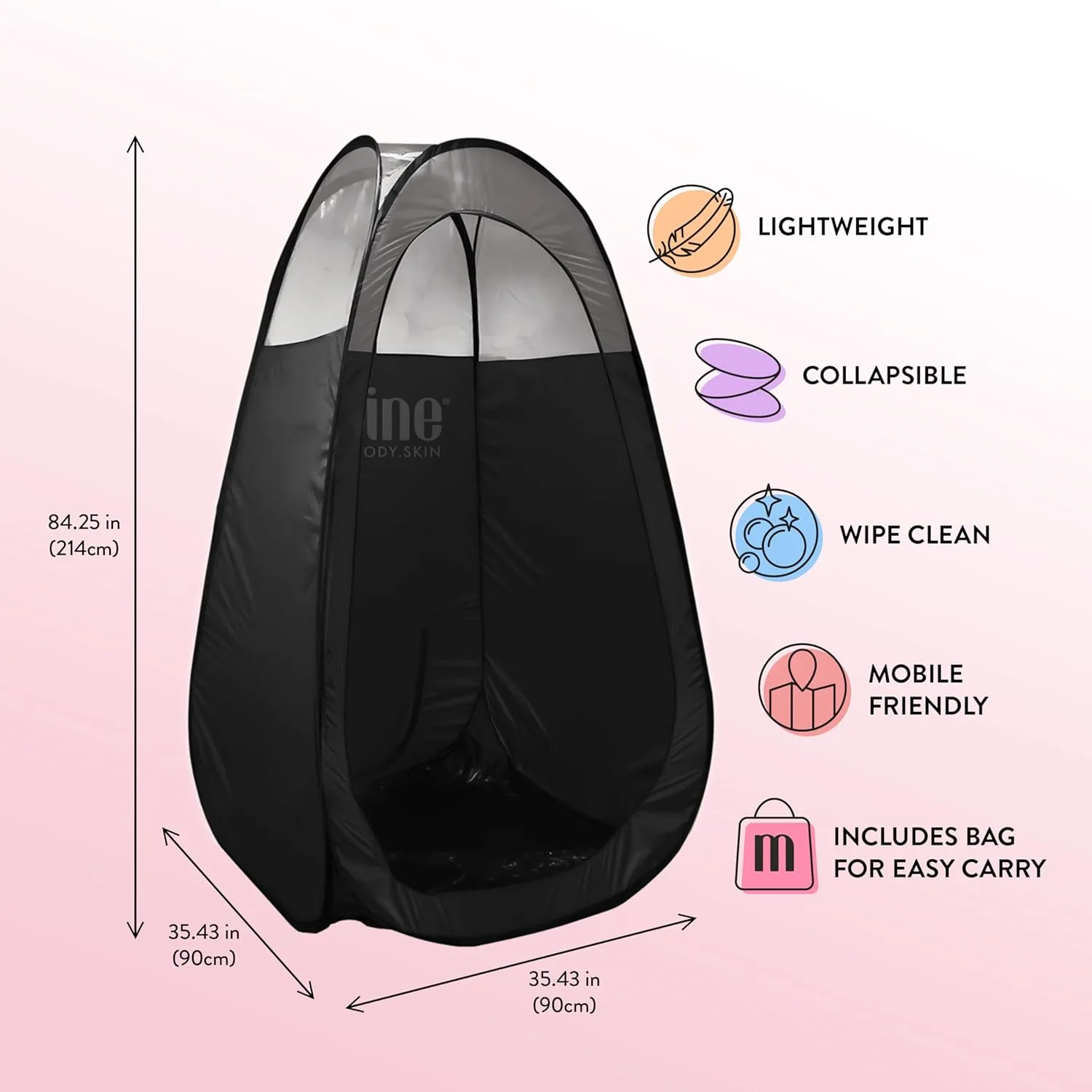 MineTan Spray Tan Folding Tent, портативная легкая палатка для автозагара, сумка для переноски, черный и 1/3 прозрачный, для профессионального и домашнего использования 1 штука (1 шт.) Minetan Body.Skin — фото 3