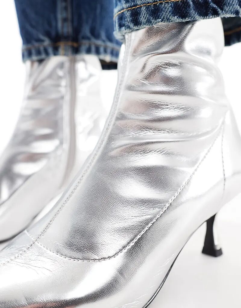Ботинки-носки Ryder на каблуке-рюмочке ASOS DESIGN Wide Fit, серебристые — фото 3