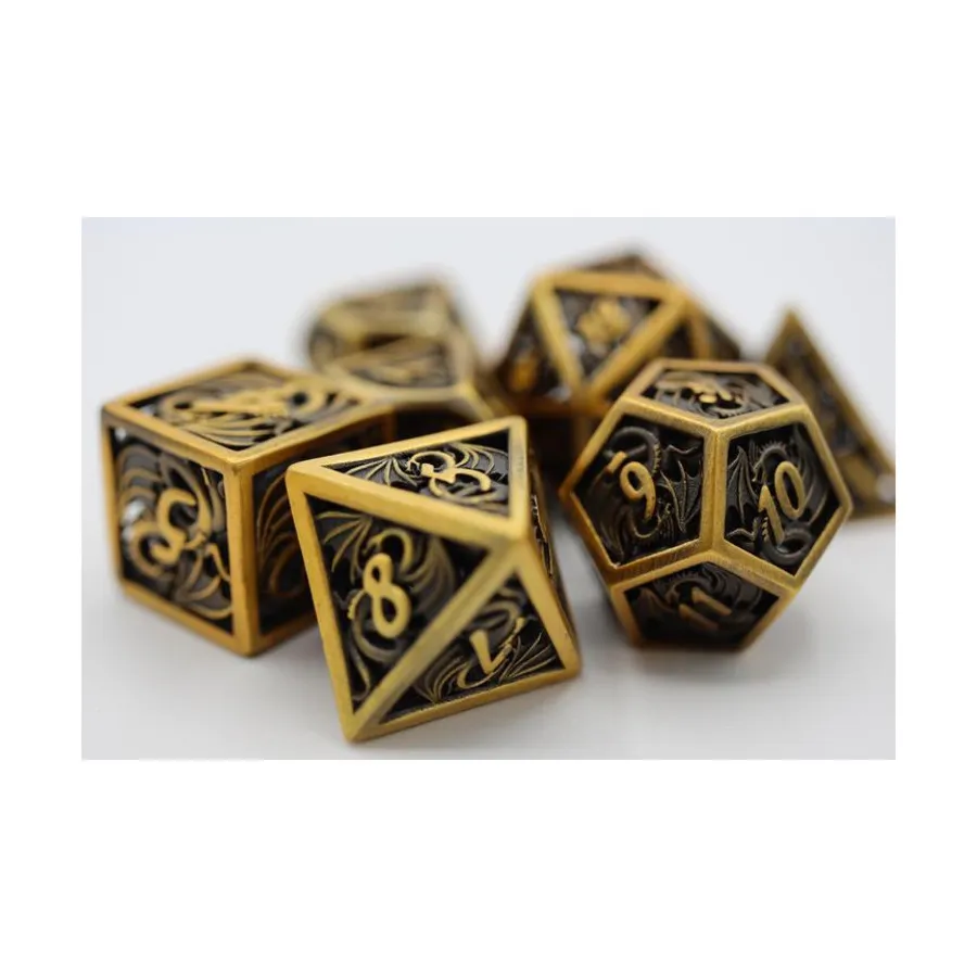 

Полый поли-набор — дракон, золото (7), Dice Sets - Metal - Hollow