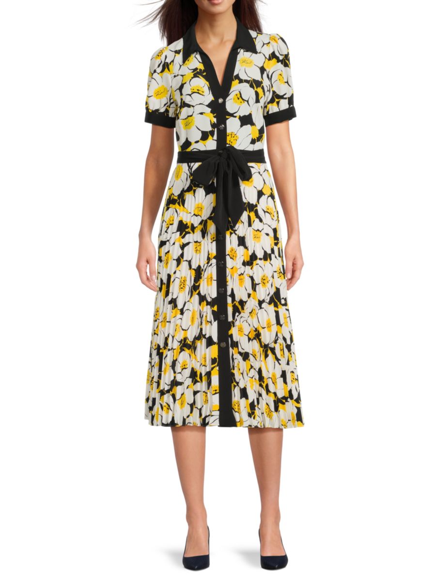 

Платье-рубашка с плиссированным цветочным принтом Karl Lagerfeld Paris, цвет Daffodil Cream Multi