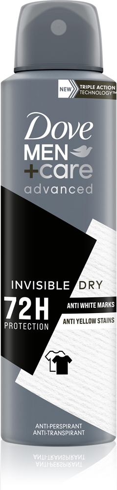 

Антиперспирант-Антиперспирант Men+Care, не оставляющий белых и желтых пятен в течение 72 часов. Dove, invisibile dry 150 мл