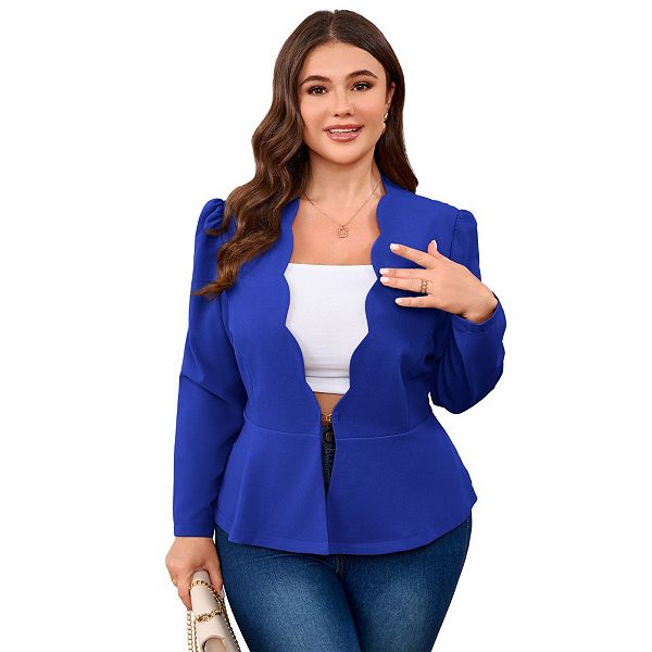 

Женский блейзер с крючками и рюшами на планке, длинный рукав, casual Boddysize, Blue