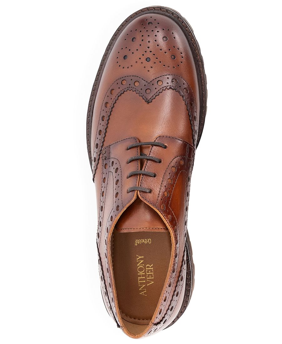 Мужские туфли Prescott Wingtip Derby с круглым носком Anthony Veer, Tan — фото 4