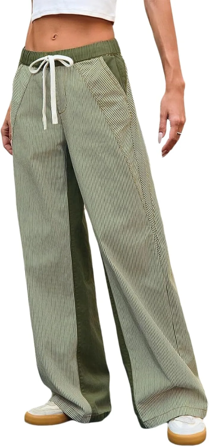 

Женские джинсы baggy striped wide leg с цветными блоками и эластичным поясом YADMISU