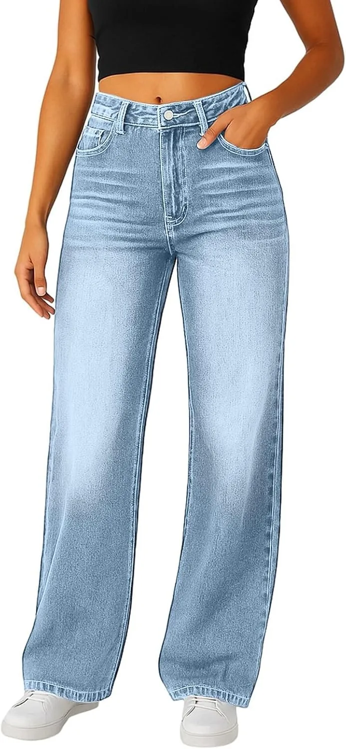 Прямые джинсы для женщин High Waist Stretch Denim