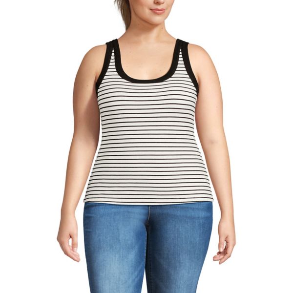 

Облегающий топ с драпировкой из рубчика для полных Lands' End, цвет ivory black stripe