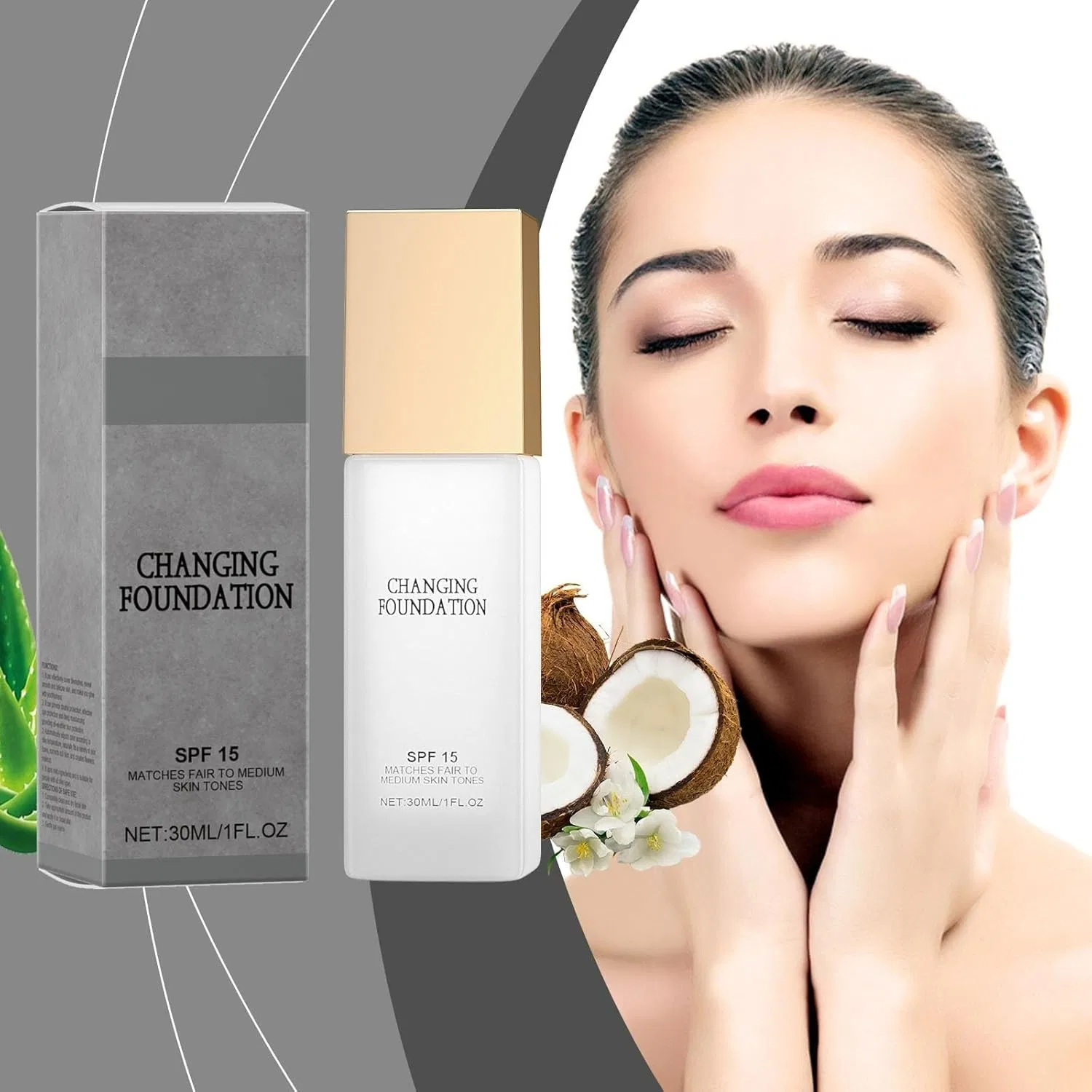 Тональная основа с SPF 15, меняющая цвет, для сияющего цвета лица Generisch, 3Pc — фото 2