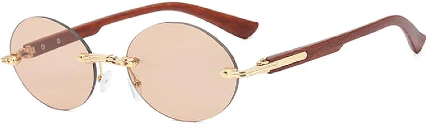 

Роскошные ретро-солнцезащитные очки без оправы с защитой от УФ-излучения, металлические, для мужчин и женщин, для путешествий и активного отдыха TVTBBVV, Gold-lightbrown