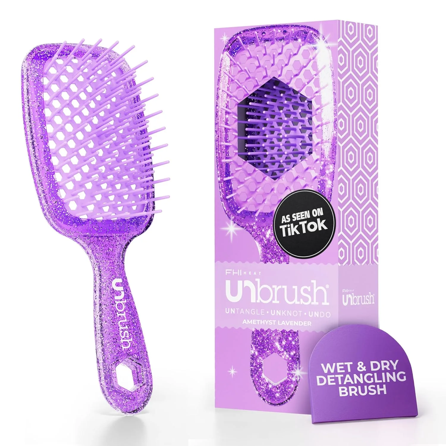 Расческа FHI Heat UNbrush для безболезненного расчесывания всех типов влажных и сухих волос - прочные антистатические щетинки DuoFlex, легкая ручка, вентилируемая конструкция. 1 штука (1 шт.), Amethyst Lavender