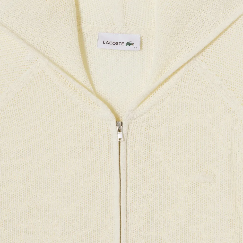 Кардиган Lacoste с капюшоном, летний, на молнии, айвори — фото 2