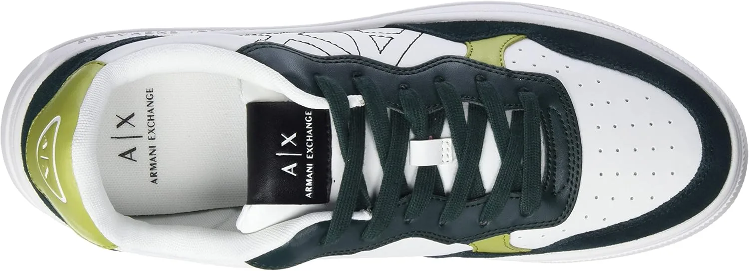 Детали на спине мужских кроссовок Armani Exchange, нашивка с логотипом спереди, SneakerSneaker, белый — фото 3