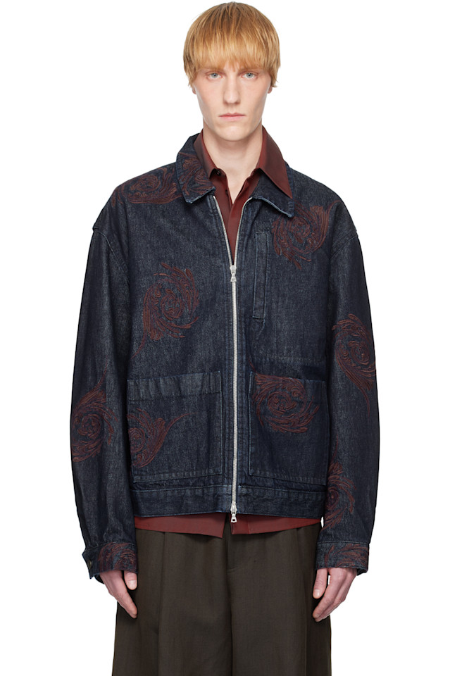 

Джинсовая куртка с вышитым узором Dries Van Noten, индиго