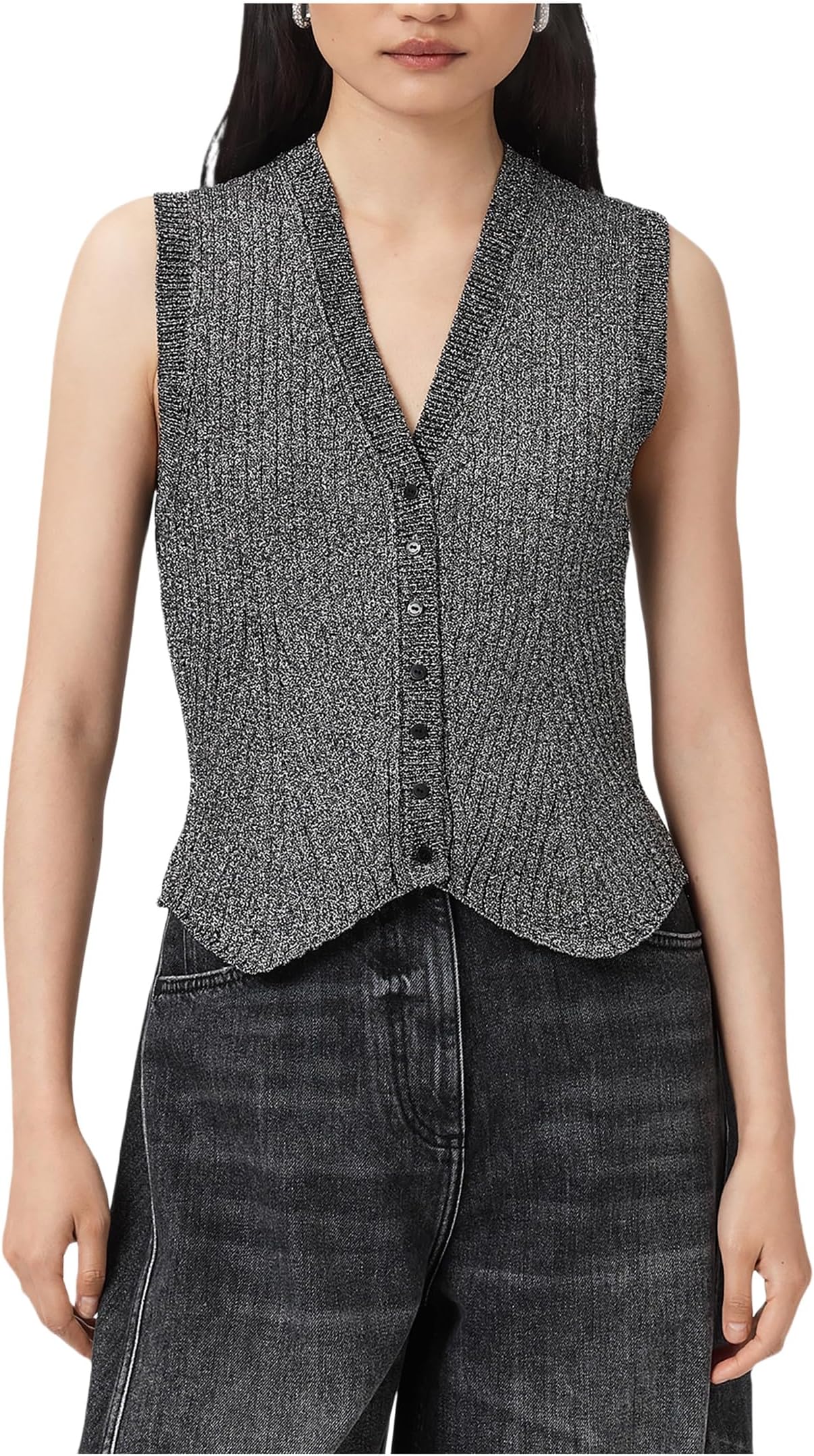 

Свитер AllSaints Women's Cruz Shine Waistcoat, Metallic Silver