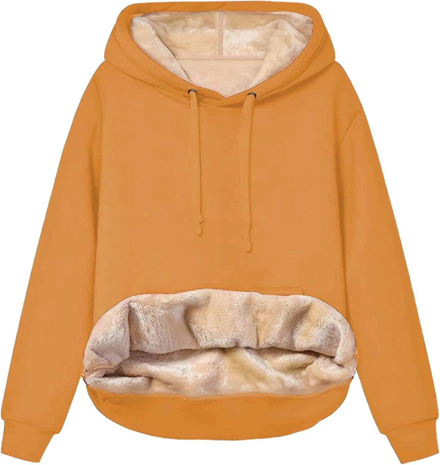 Толстовка женская флисовая с капюшоном и карманом кенгуру, Yellow