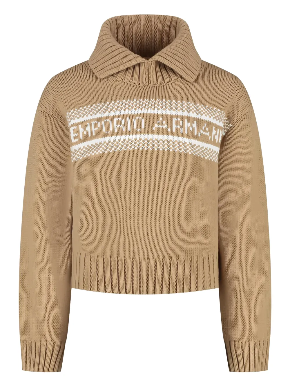 

Свитер с воротником в рубчик Emporio Armani Kids, светло-коричневый