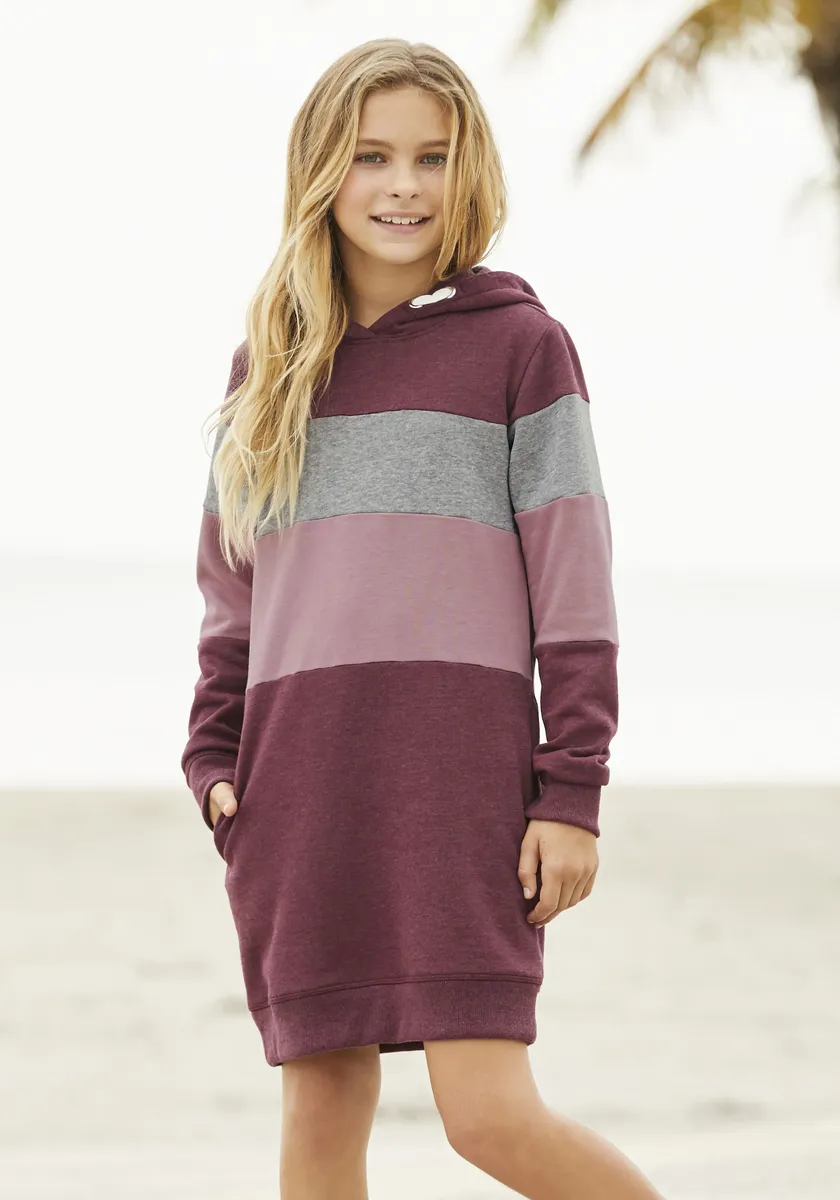 

KIDSWORLD спортивное платье с капюшоном и колор-блоками, цвет Bordeau X -Rosa