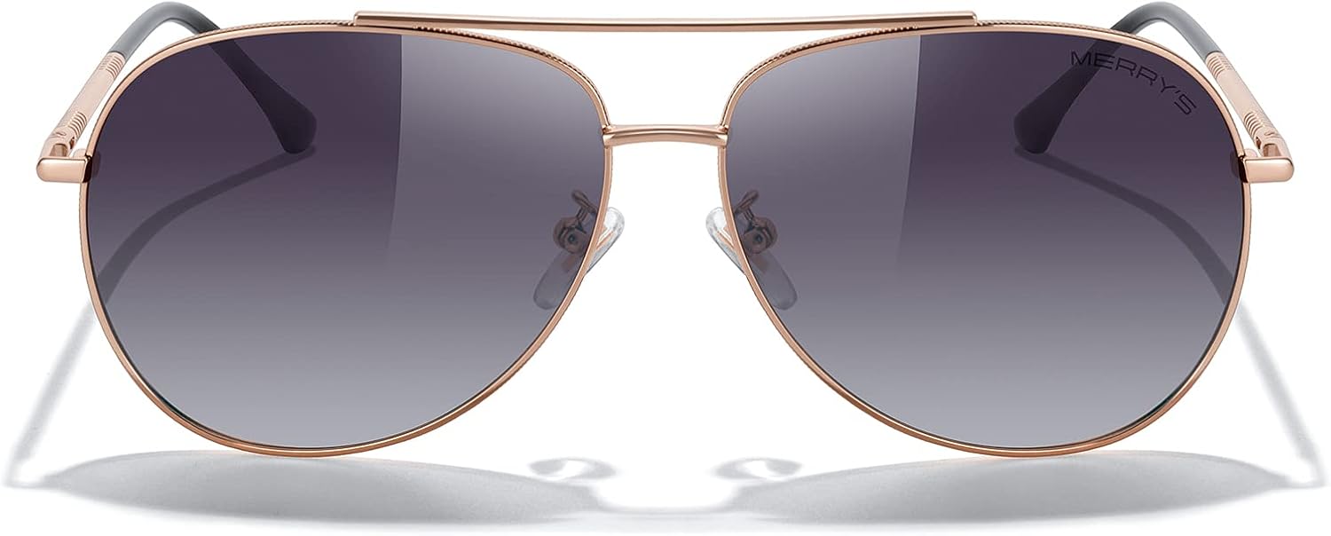 

Солнцезащитные очки-авиаторы MERRY'S для женщин и мужчин, с поляризованными зеркальными линзами и футляром - поляризованные очки для вождения, 60 мм, Rose Gold Frame/Purple Gradient Lens