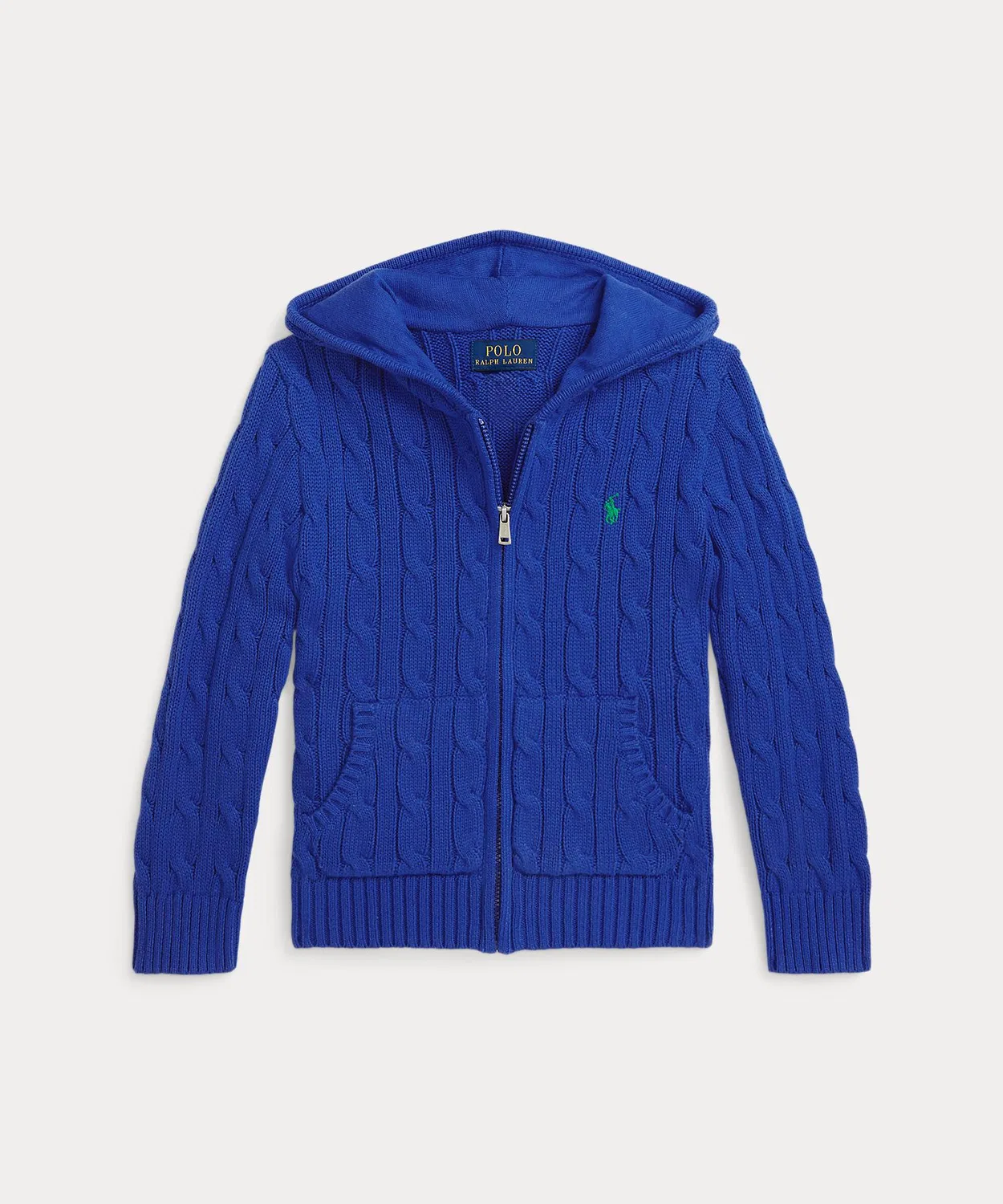 Флисовая кофта с капюшоном и молнией из хлопка, бренд Ralph Lauren, синяя