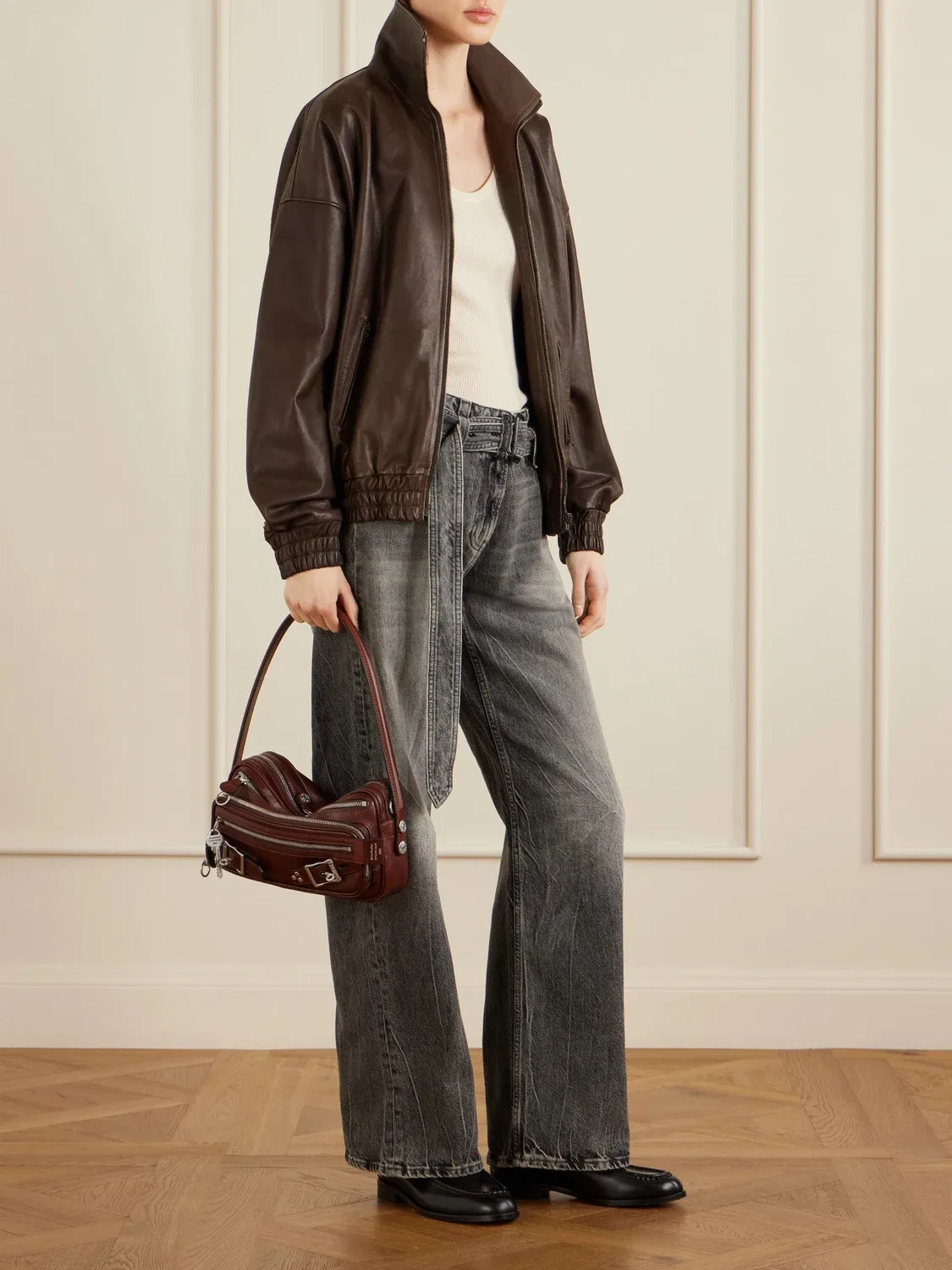 Кожаная сумка через плечо Camero Party Acne Studios, коричневый — фото 3