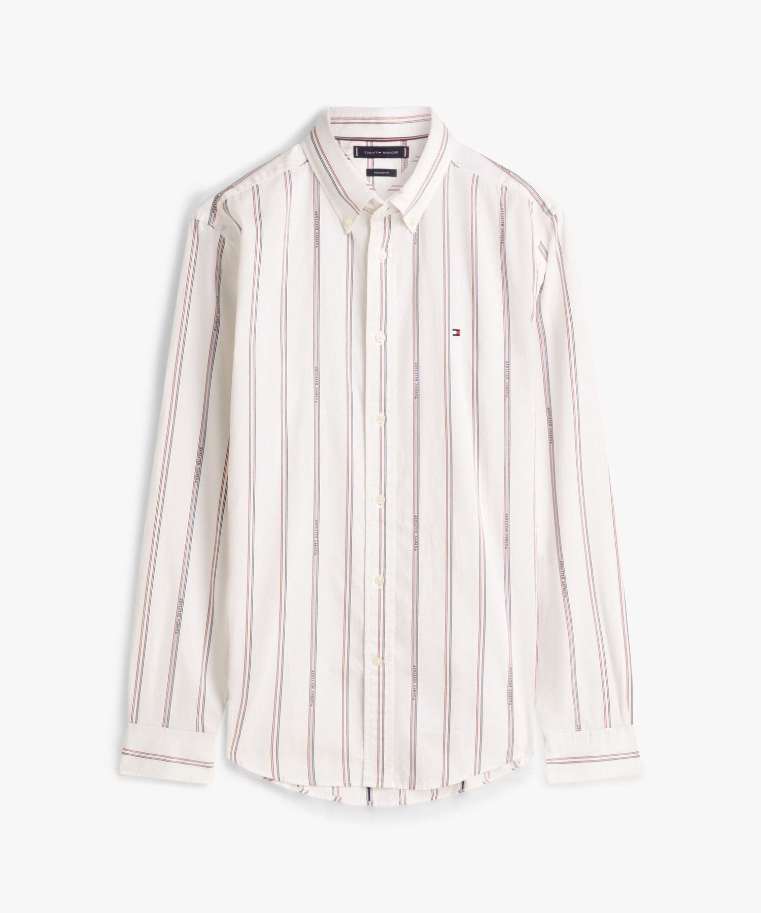 Рубашка из жаккардовой ткани поплин в полоску TOMMY HILFIGER, Beige 0K4 — фото 4