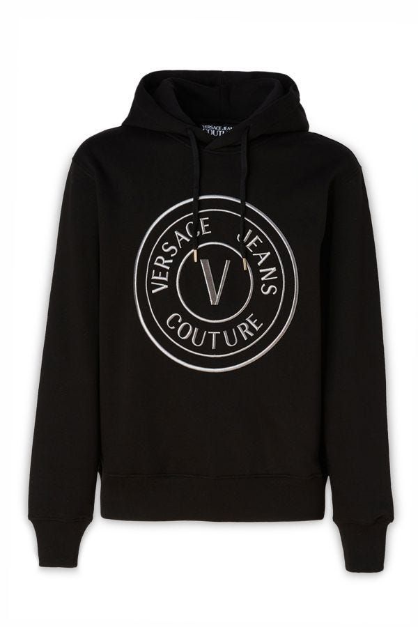 

Потрясающая черная хлопковая толстовка с капюшоном Versace Jeans