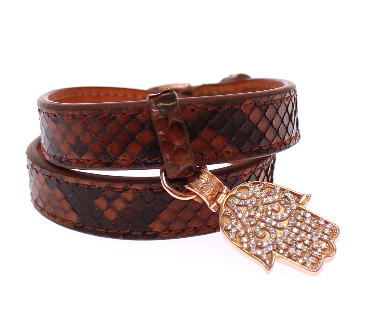 

Шикарный браслет-манжета из змеиной кожи и золота Nialaya Jewelry, коричневый