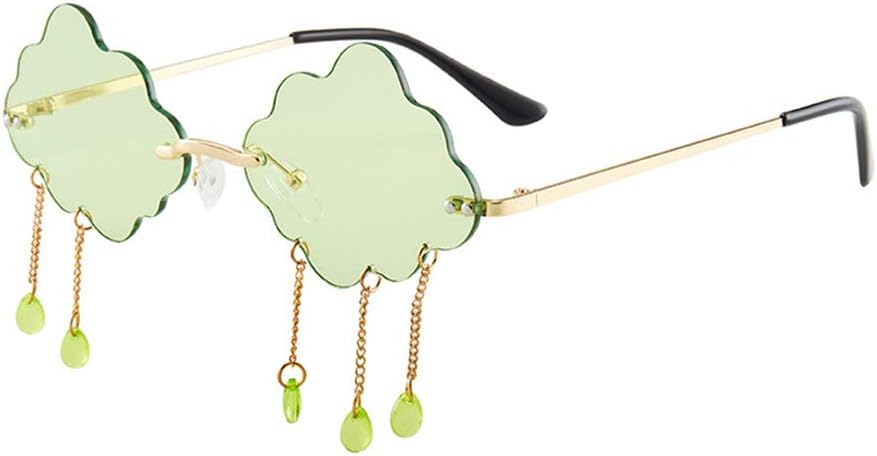 

Солнцезащитные очки LASPOR в стиле ретро без оправы для женщин и мужчин, винтажные металлические очки без оправы с подвеской в ​​виде падающих кристаллов и защитой от УФ-излучения UV400, Green