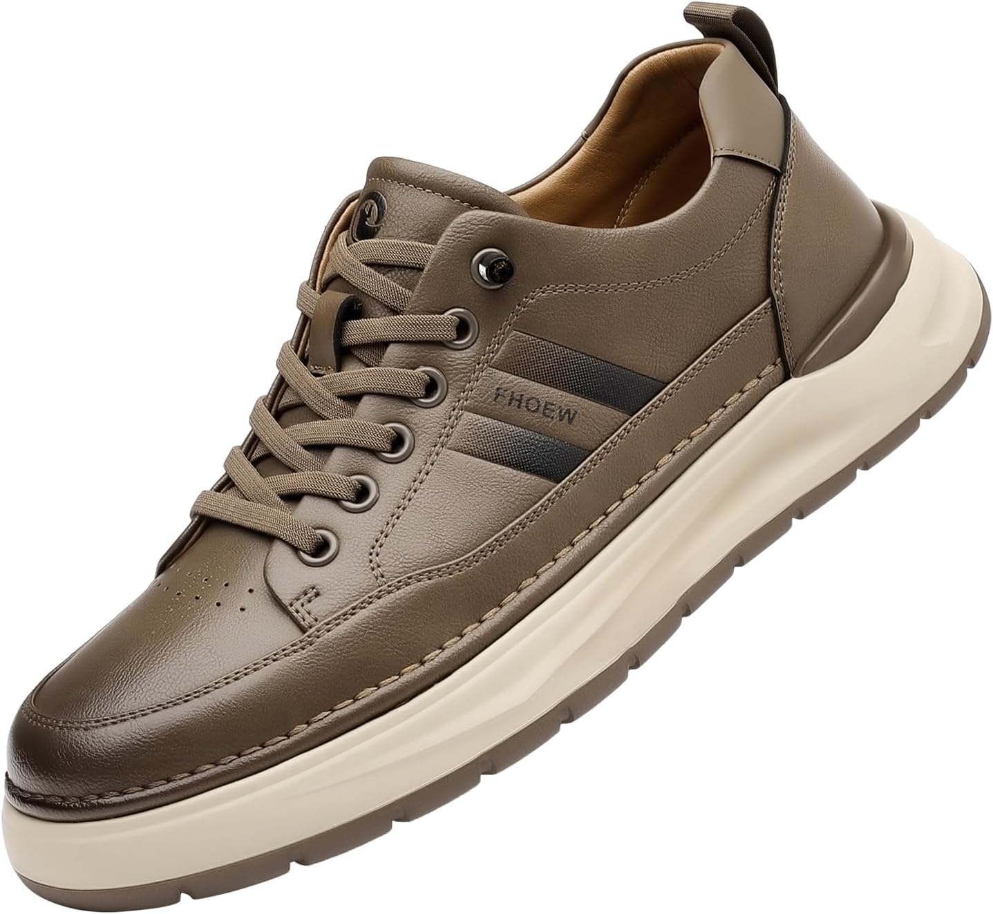 

Мужские кожаные модные кроссовки Простой ручной работы Винтажные низкие с круглым носком Эластичная шнуровка Слипоны на платформе Повседневная обувь Комфортные нескользящие классические теннисные туфли Lhyxu, хаки