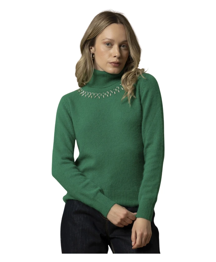 

Свитер с высоким воротником и каменным отложным воротником Kocca, зеленый