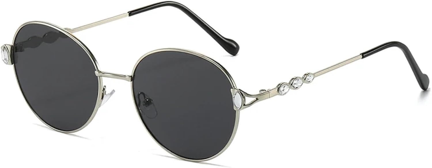 

Модные роскошные винтажные солнцезащитные очки для женщин, лучи, стразы, для путешествий, вечеринок, отдыха на природе, овальные, с бриллиантами, стильные очки TKKTLLT, Silver Gray