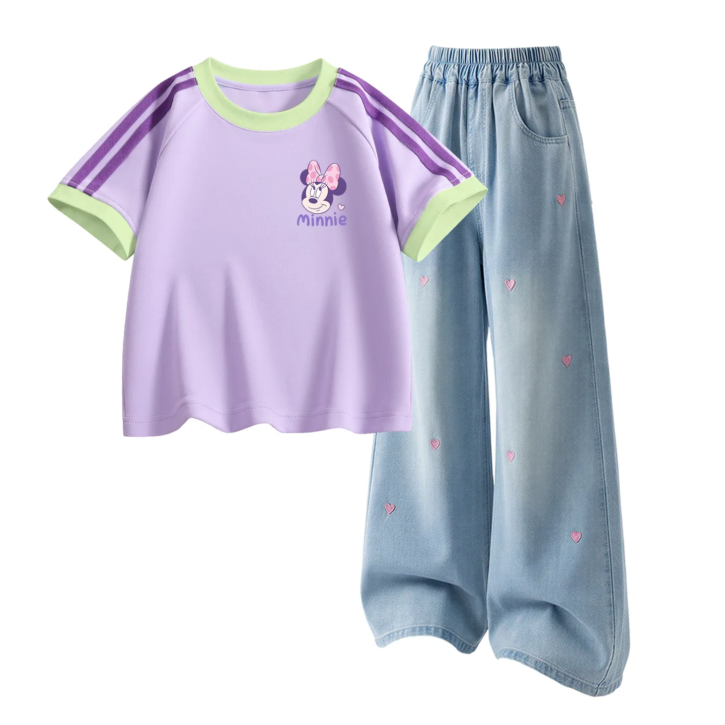Детская повседневная спортивная футболка с круглым вырезом Disney, Dichampini Kling Sky Purple+Solid Color Denim Light Blue