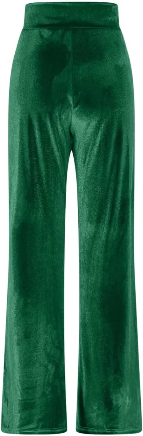 Брюки-клеш для женщин Plus Size из велюра с завязками Generic, зеленый — фото 4