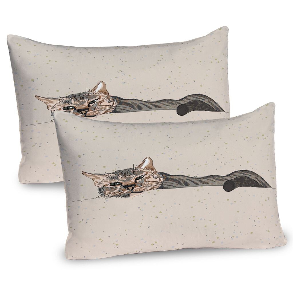 

ABAKUHAUS Чехол для подушки с изображением кота, набор из 2 шт., Sketch Grunge Design Sleepy Animal Friendly Art Графический рисунок в мультяшном стиле, Чехол для подушки с декоративным принтом, 80 x 40 см, Бежево-серый
