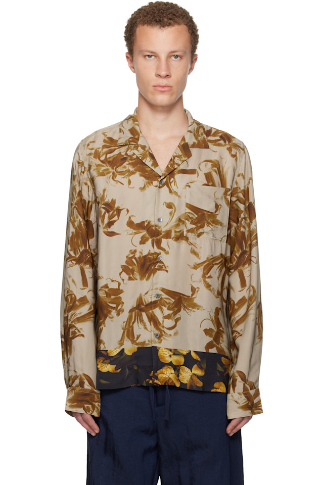 

Сатиновая рубашка Dries Van Noten, бежевый